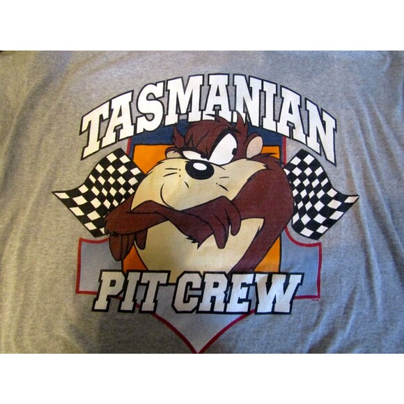 Taz Pit Crew T Shirt Vtg Long Sleeve Tasmanian Devil Racing Front Back Graphics - Picture 3 of 6